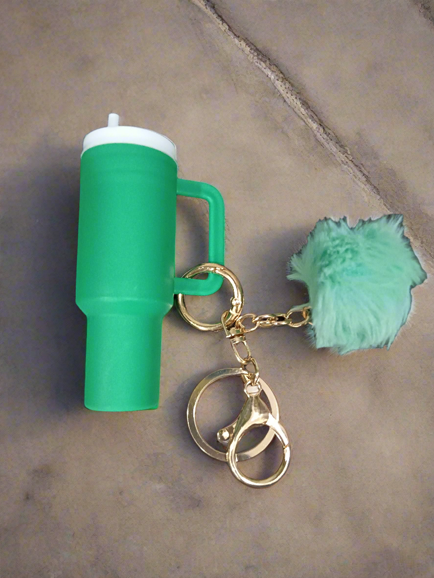 Mini Tumbler Keychain With pom- pom Charm